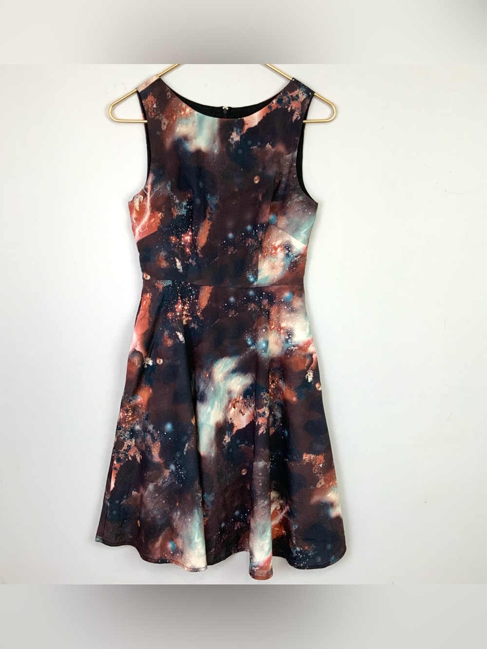 ModCloth Fervour Sz XS Galaxy Space Solar System Fit & Flare Pockets Retro Dress